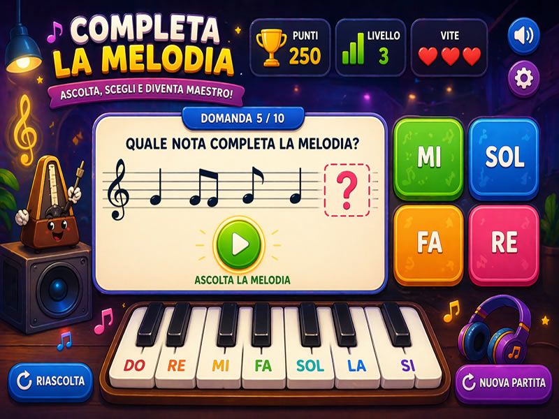 Completa la Melodia - gioco didattico della categoria Educazione musicale